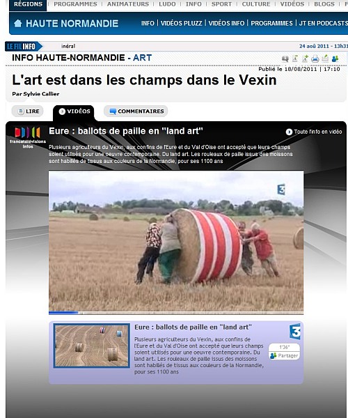 Capture �cran : Eure : ballots de paille en "land art" page vid�o site internet France 3
