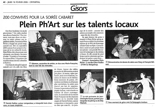 Plein Ph'art sur les talents locaux, article de l'Impartial, 16 f�vrier 2006
