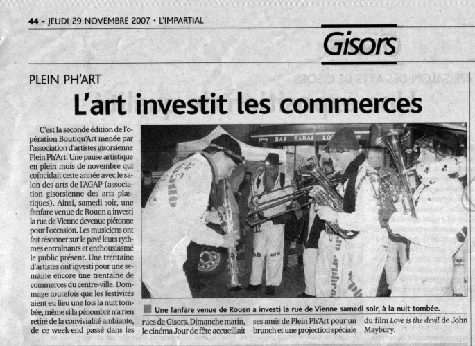 article de l'Impartial, 29 novembre 2007Revue de presse pour l'�v�nement BOUTIQU'ART deuxi�me �dition, novembre 2007